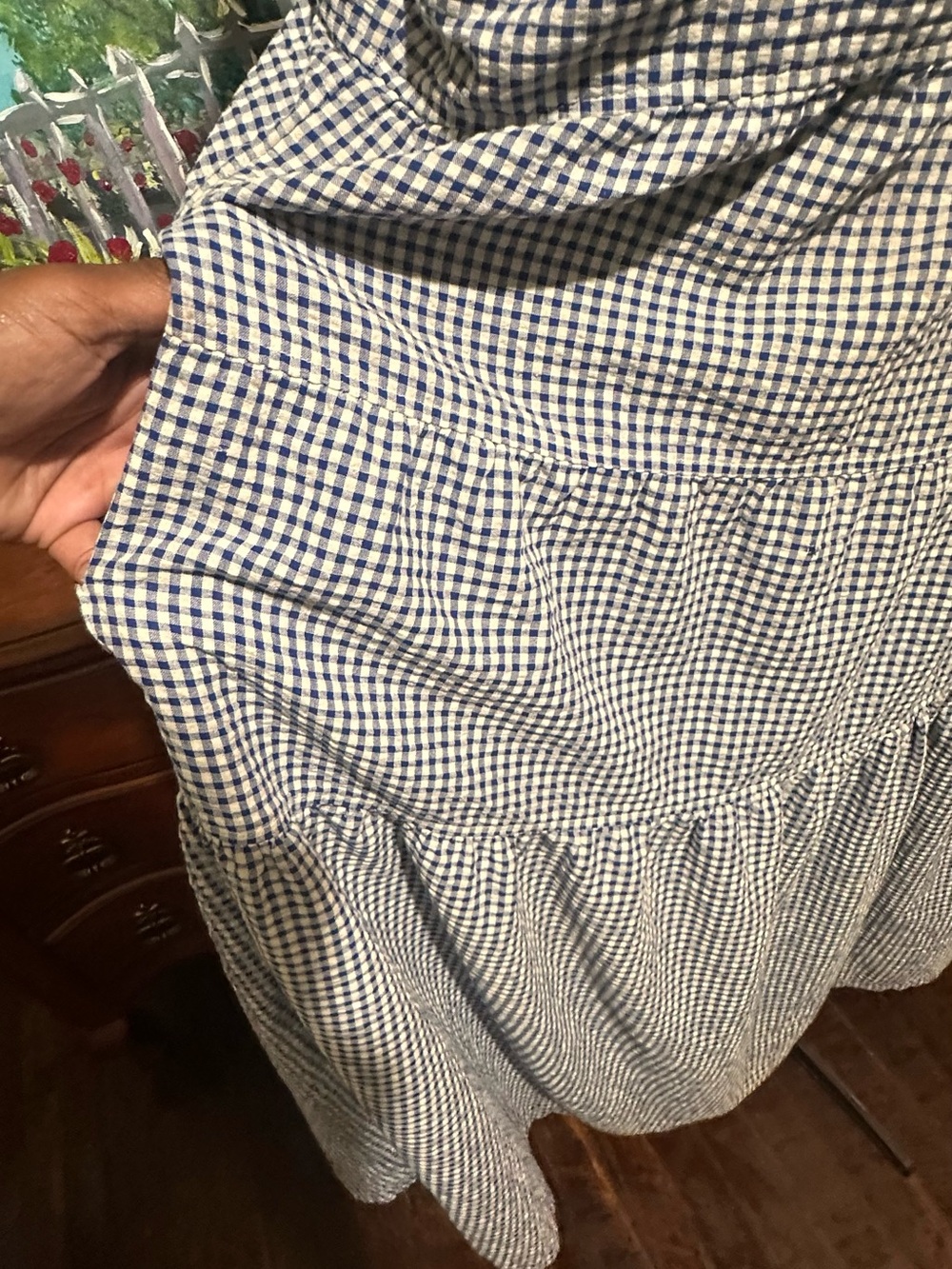 Old Navy XXL Blue Gingham Square-Neck Tiered Midi Dress - Picture 3 of 12